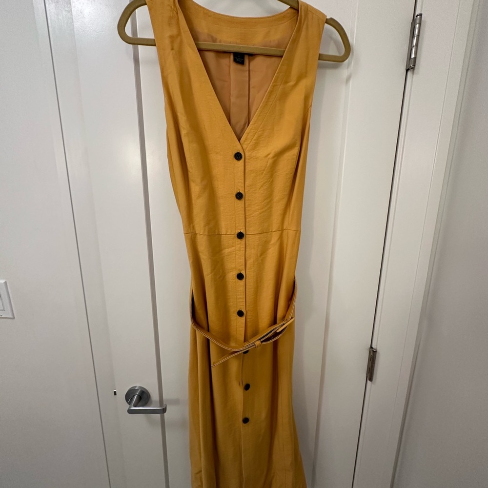 Something Navy Yellow Midi Dress with Buttons